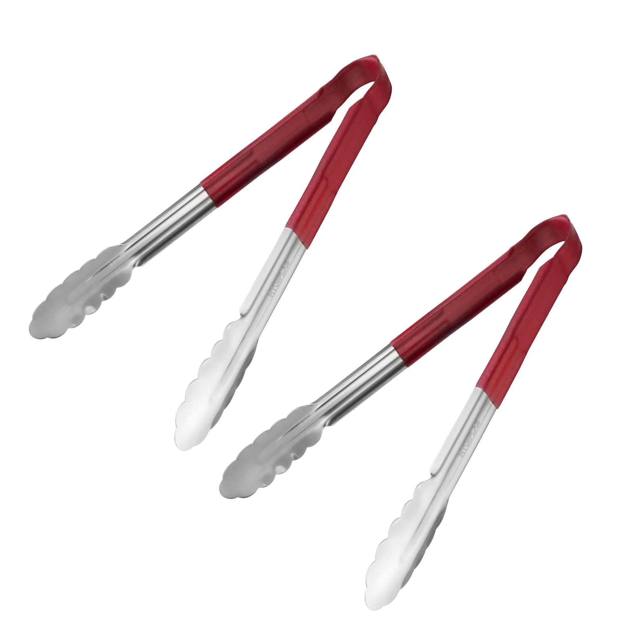 Chabrias Ltd 2 Pack 12" Utility Kitchen Tongs – Red Colour-Coded Stainless Steel, Non-Slip Vinyl Grip, Dishwasher Safe Cooking & Serving Tongs (12 inch / 30 cm)