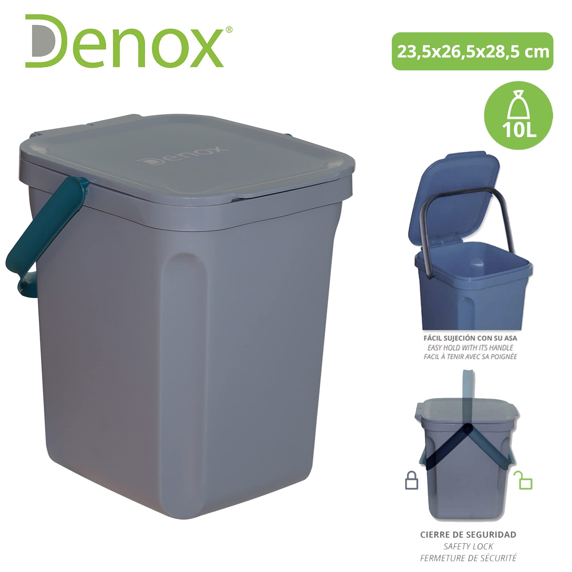 Denox DEN121 Organiczny wiadro 10 litrów, szary, 235x265x285 mm