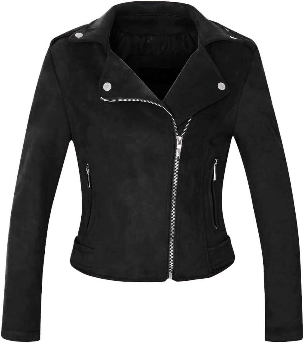 CHARTOU Women's Fall 2023 Fashion Faux Suede Leather Casual Moto Biker Jacket Coats - Image 5