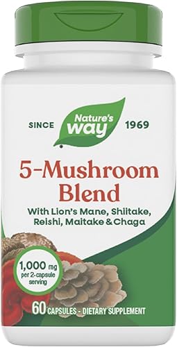 Nature's Way Mezcla de 5 hongos, con melena de león, shiitake, reishi, maitake, hongo chaga, 60 cápsulas veganas