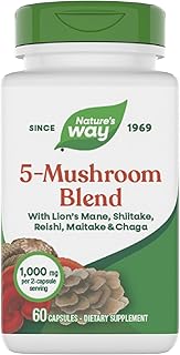Nature’s Way 5-Mushroom Blend, with Lion’s Mane, Shiitake, Reishi, Maitake, Chaga Mushroom, 60 Vegan Capsules