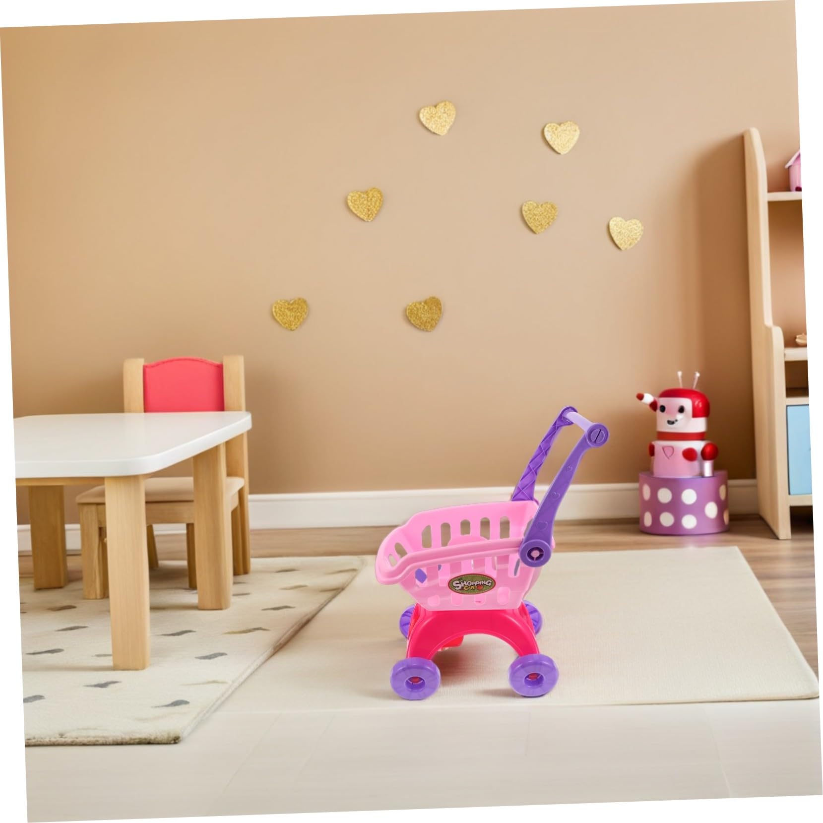WOONEKY Carrello Giocattolo Mini Supermercato Simulazione Trolley Spingibile per Gioco di Ruolo Educativo con Dimensioni Adatte Mani Piccole per Gioco di Gruppo e Famiglia