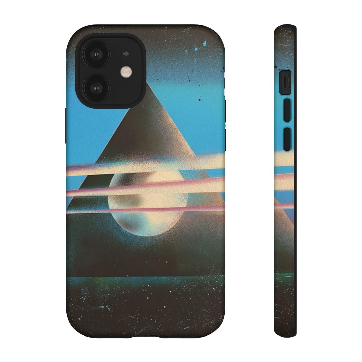 Coque rigide mate iPhone 12 motif pyramide géométrique surréaliste étui noir - 2