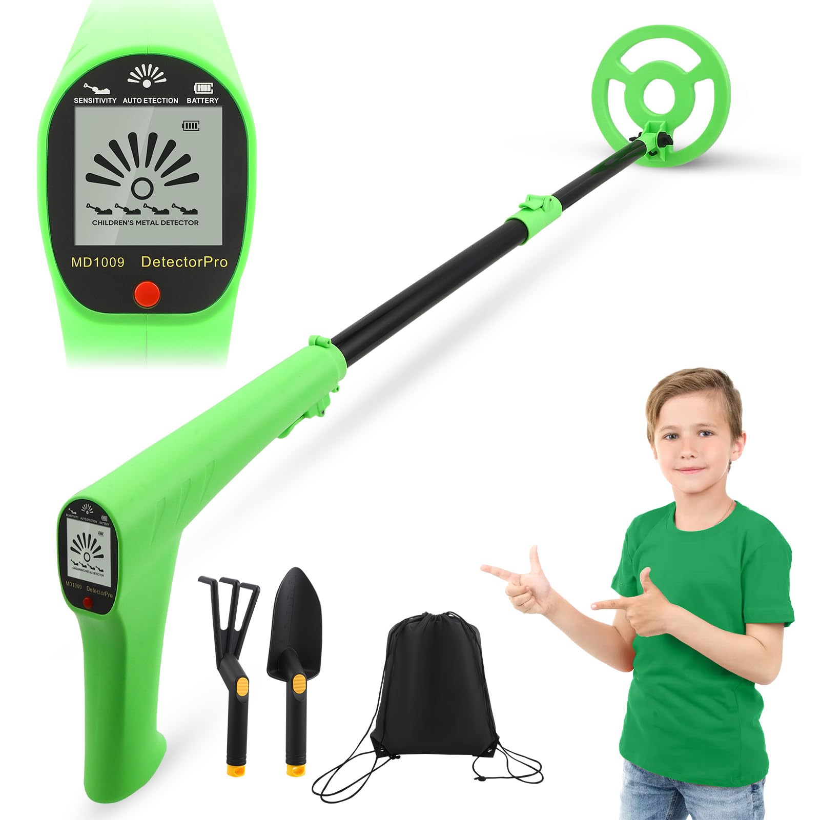 Détecteur de Métaux pour Enfants, Haute précision, écran LCD, Bobine étanche IP65, Manche Réglable 73-93 cm, Léger 600g, Détecteur d'or pour Enfants pour l'exploration en