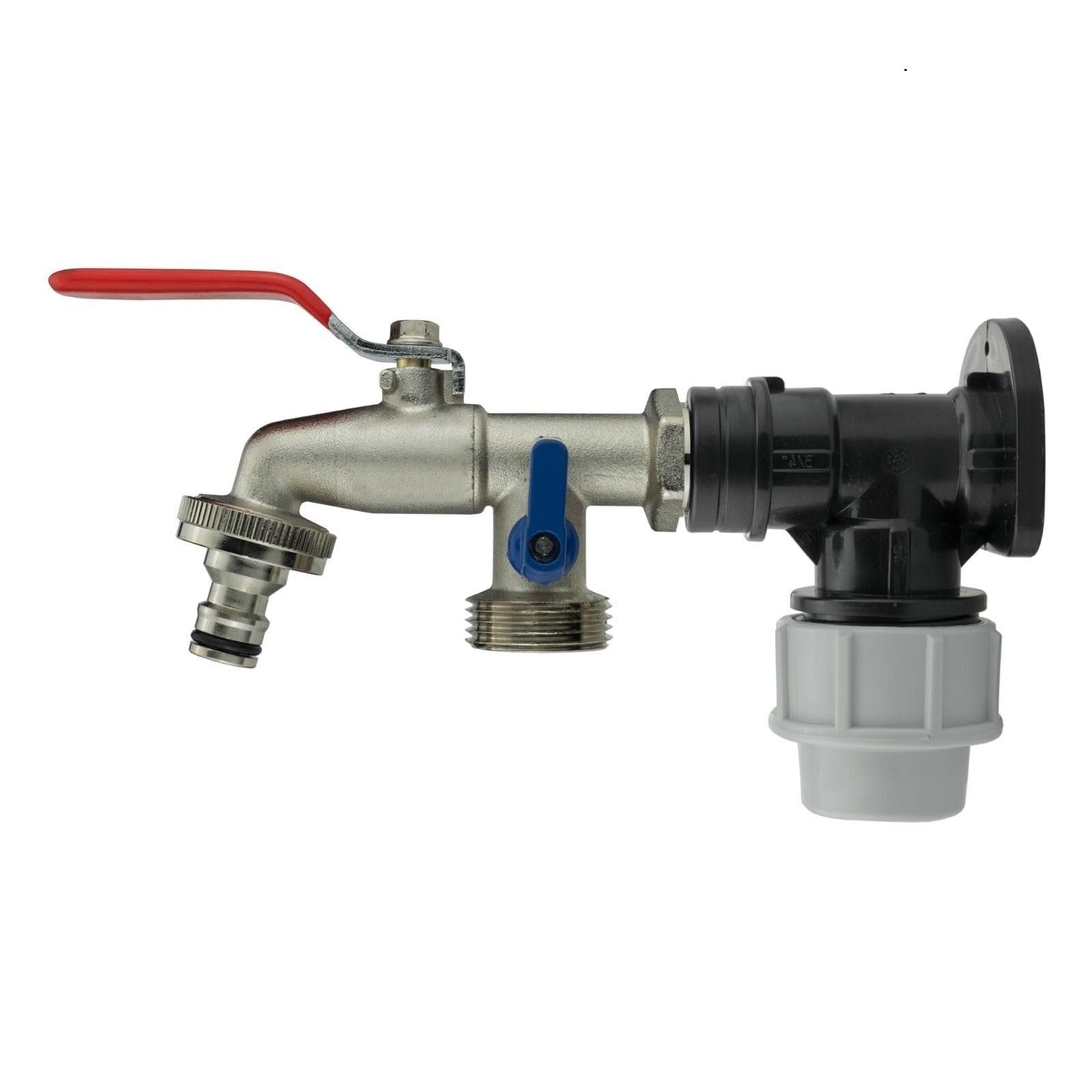 B2C MDPE Compression Wall Flange Plate + Hozelock Compatible Quick Connect Tap 25mm (Double Lever Tap)