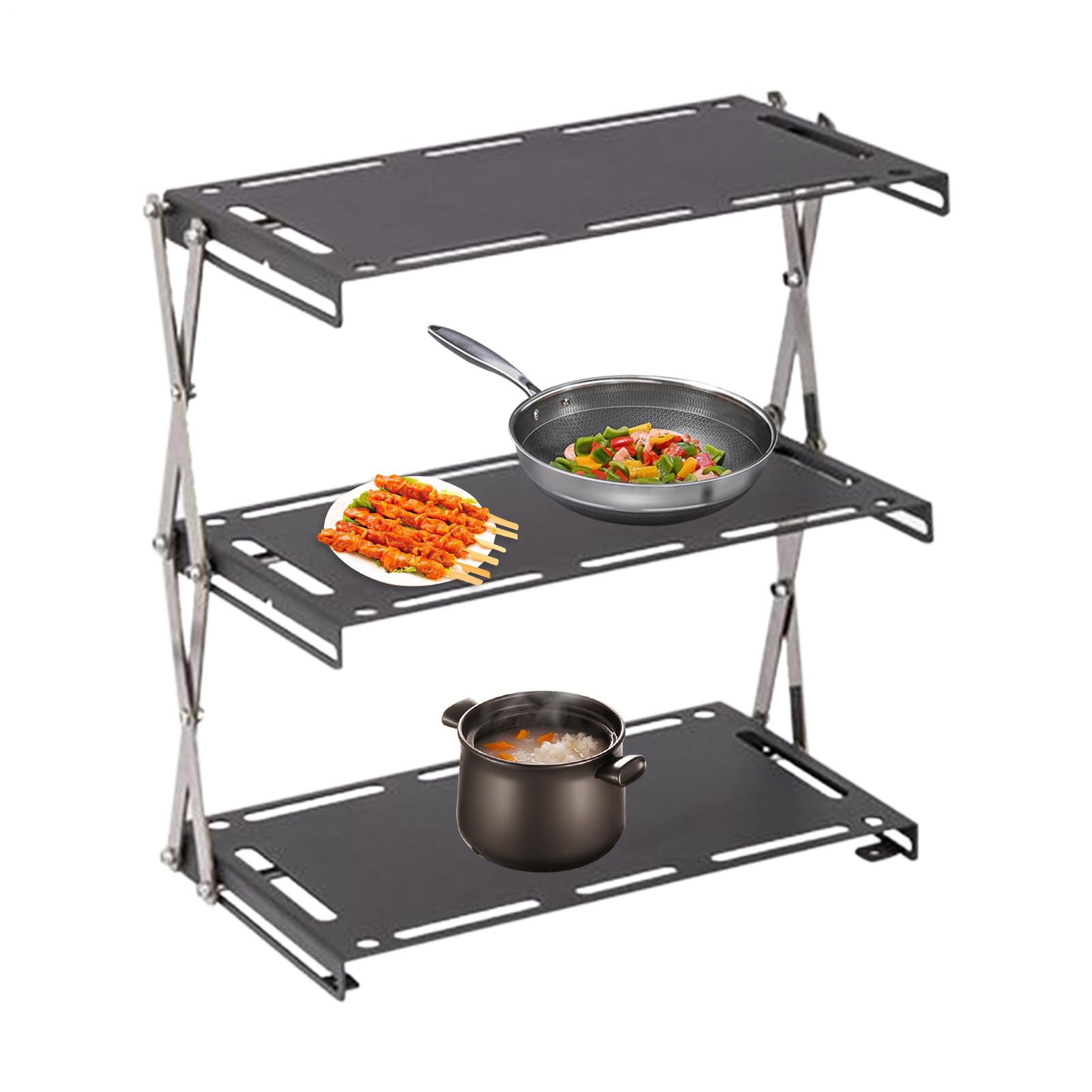 Organizer per cucina da campeggio con display a 3 in acciaio