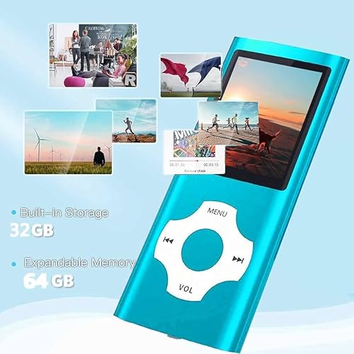 64GB MP3 Player, Hotechs MP3 Music Player with Slim Classic Digital LCD 1.82\'\' Screen Mini USB Port with FM Radio, Voice Record (Blue) - Thumbnail 2