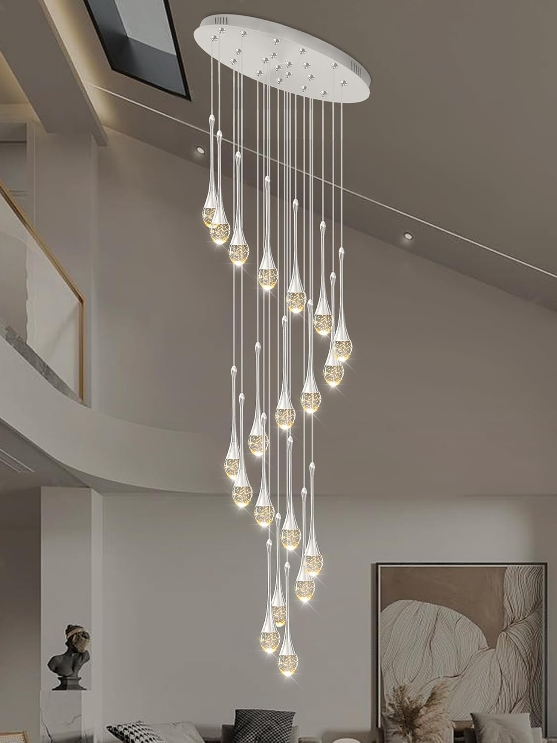 PCXEHUYP 138'' Modern Chandelier,20-Lights Black Pendant Light Fixture Staircase Large Chandelier Lobby Living Room Bedroom Foyer High Ceiling