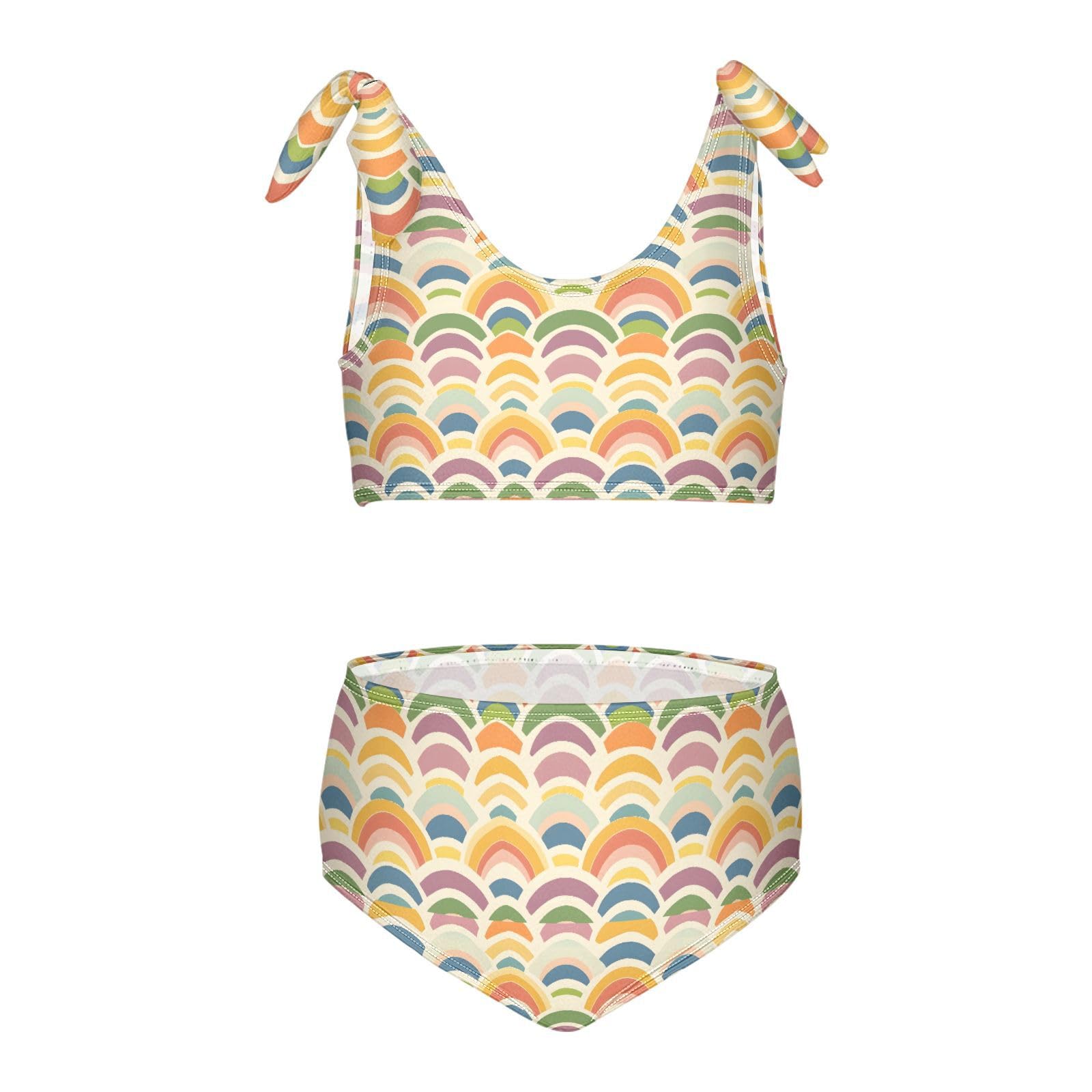 Rainbow Color Girls Tankini Swim Set, Two Piece Swimsuits Summer Bikini Swimwear Set for Girls, 4T