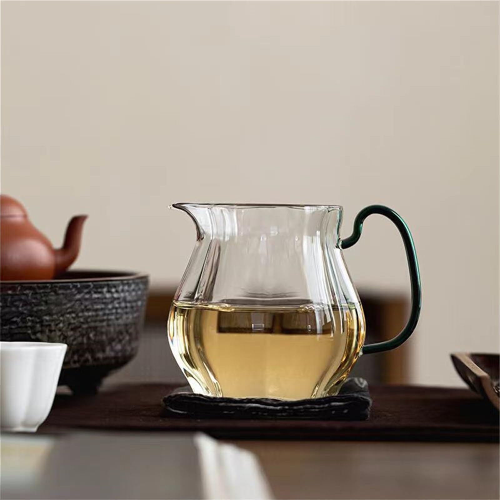 2 uds taza de café Latte Art, juego té, accesorio, jarra, pequeña, tazas espuma leche y, transparente creativo Para Espumar(Green Handle)