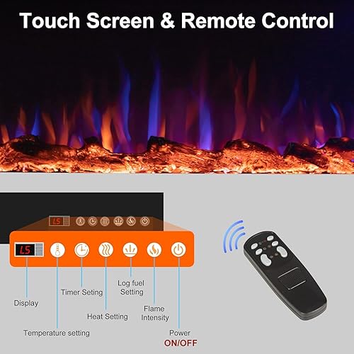 Miniatura 4 de Benrocks Insertos de chimenea eléctrica de 60 pulgadas, calentador eléctrico empotrado y montaje en pared y chimenea lineal con control remoto,