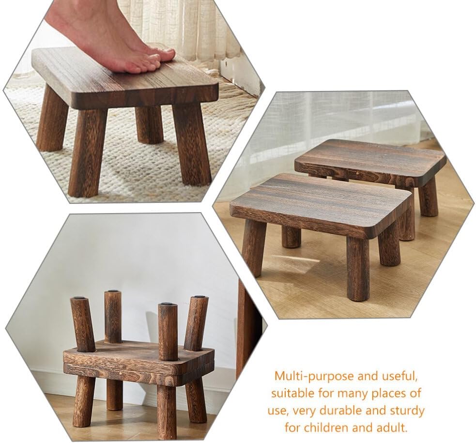 Housoutil Wooden Step Stool Small Stool for Home Kitchen Bathroom for Boys and Girls