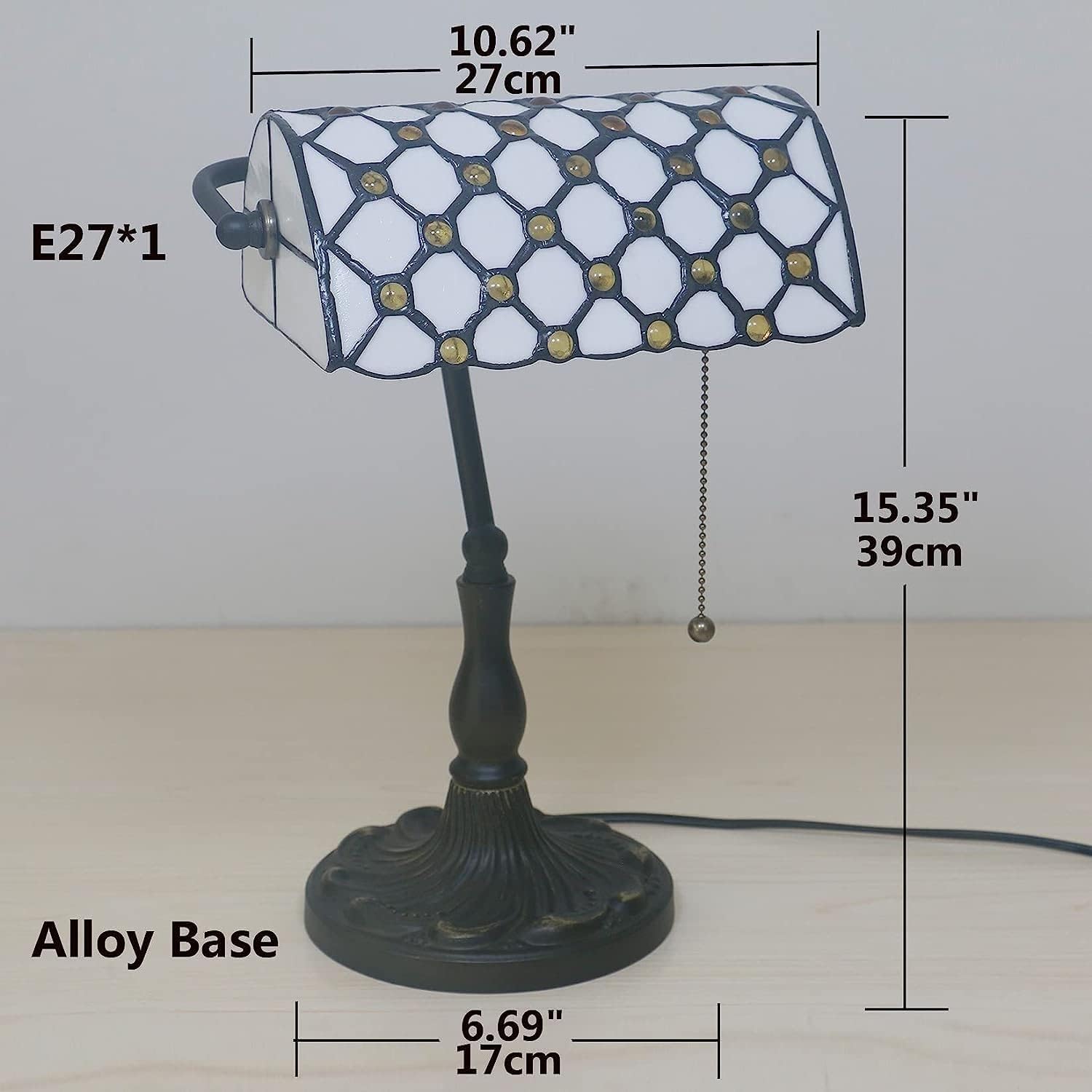 Bankiers Tischlampe, farbige Glaslampe, Kristallperlenschreibtischlampe, Schlafzimmer in der Nacht Leselampe (weißer gelbe Glasperlenschatten) Innovate