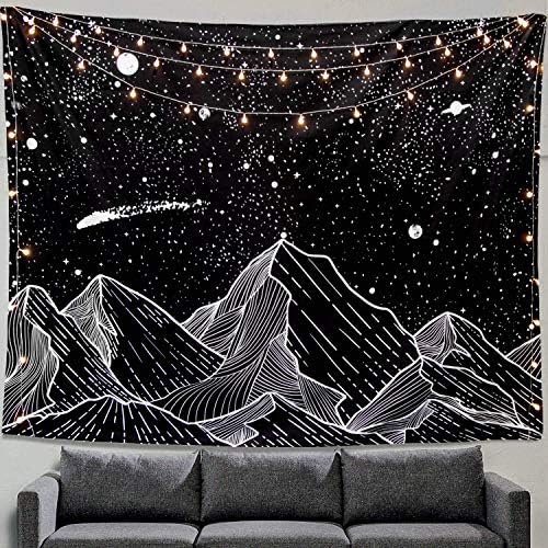 Zussun Black and White Tapestry Starry Night Mountain Tapestries for Bedroom Aesthetic Moon and Stars Tapastry's Wall Hanging Dark Nature Forest Wall Tapestry for Living Room Dorm (Dark, 60'' × 50'')