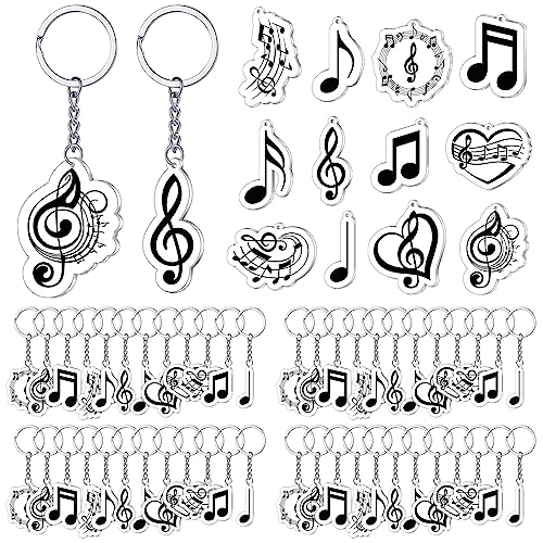Sasylvia 60 Pcs Musical Note Key Chain Acrylic Music Keychain Musical Party Favors Choir Gifts Clef Key Ring Trinket Keyfob for Students Music Theme Party Decoration Supplies