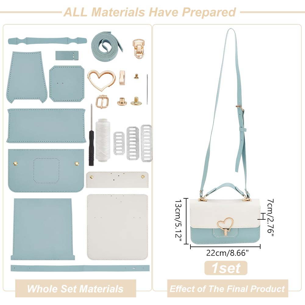 WADORN DIY PU Leather Crossbody Purse Making Kit, DIY PU Leather Shoulder Bag Making Materials Set Handmade Handbag Sewing Kits Women Handicraft Bag Making Supplies for Christmas Valentine's Day, Blue - Image 2