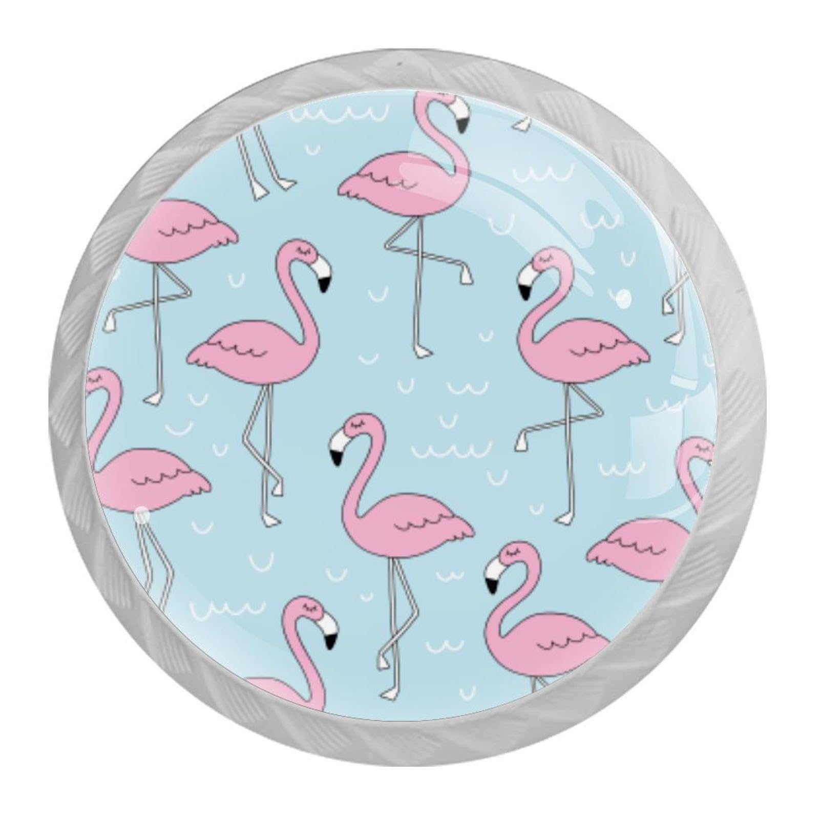 Tqmspg 4 Pieces Drawer Pulls Flamingo Pattern Door Knobs Dresser Handles for Kitchen Wardrobe Cupboard Hardware Furniture