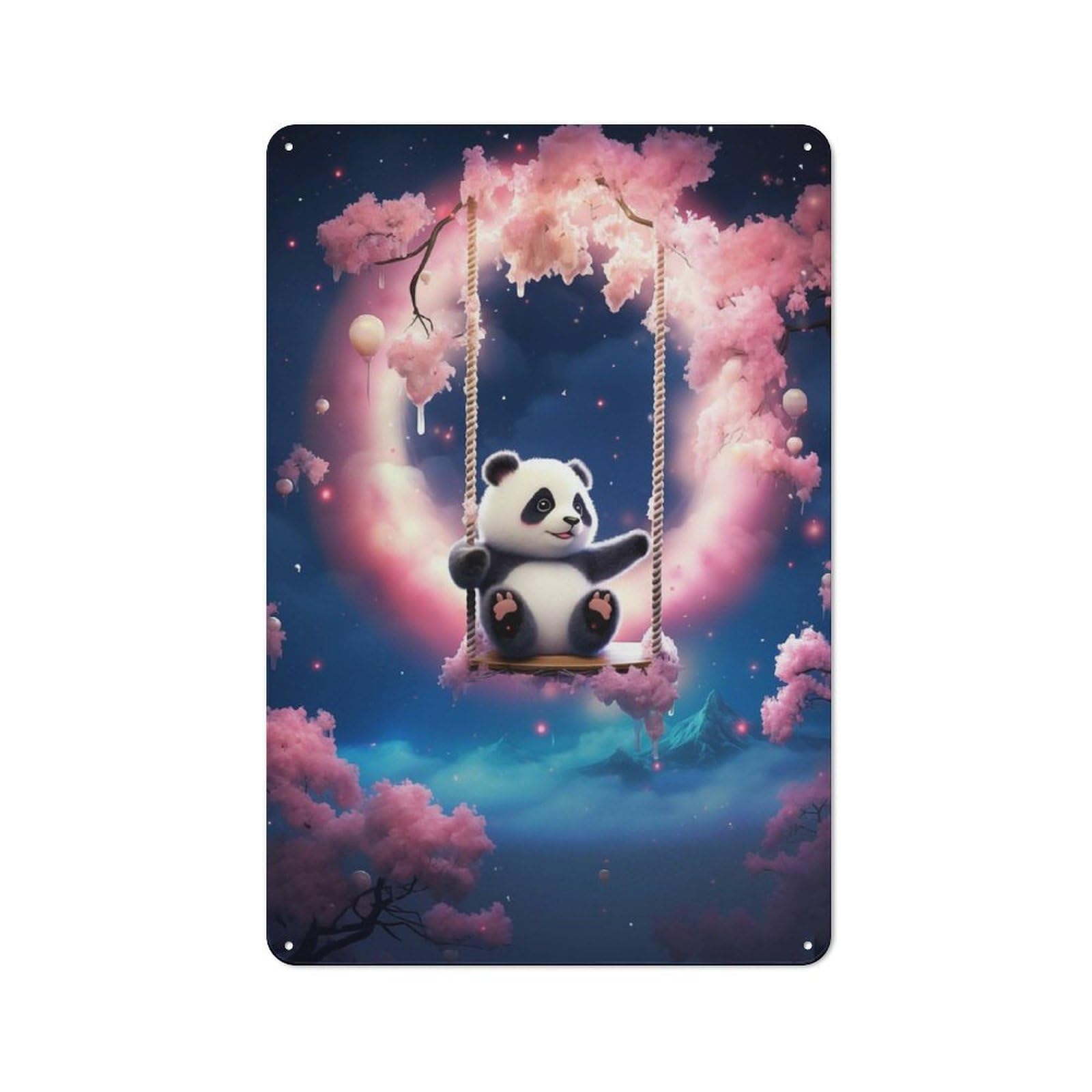 Chilling Panda Country Vintage Metal Wall Decor 30x20cm, Decorative Tin Sign for Cottage, Kitchen, Hallway Or Breakfast Nook