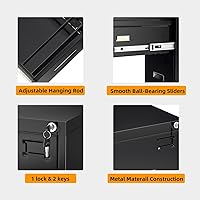 Vista 7 de INTERGREAT Archivador alto de 3 cajones, archivador de metal negro con cerradura, archivadores de bloqueo con 4 marcos ajustables para colgar