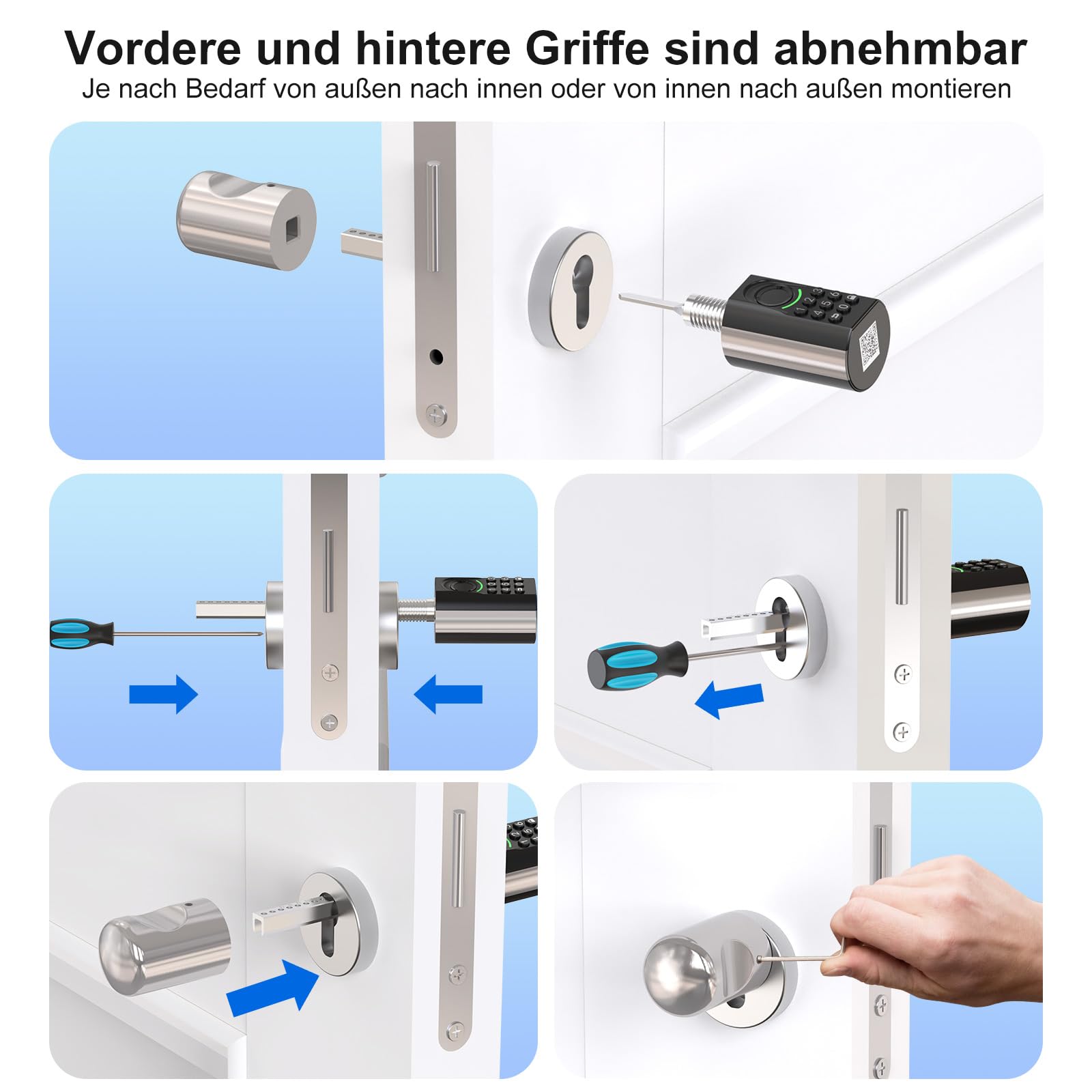 WELOCK U71 Fingerabdruck Passwort Türschloss mit Schlüssel für EU-Profiltür | Elektronisches Türschloss Code mit App und Karte, Zahlencode Türschloss Verstellbarer, Smart Lock für 60-90mm tür