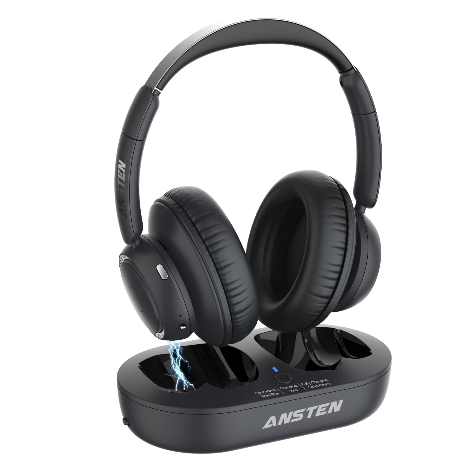 ANSTEN Wireless Headphones for TV Watching with Universally Compatible Transmitter Charging Base, TV Headphones Wireless for Seniors, Over Ear Headset No Delay, 35 Hrs Audio Playtime, Plug n Play