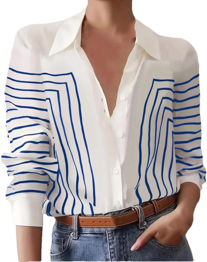Women's Collar Loose Retro Long Sleeved Button Office Women's Pullover Sweater Blue XL