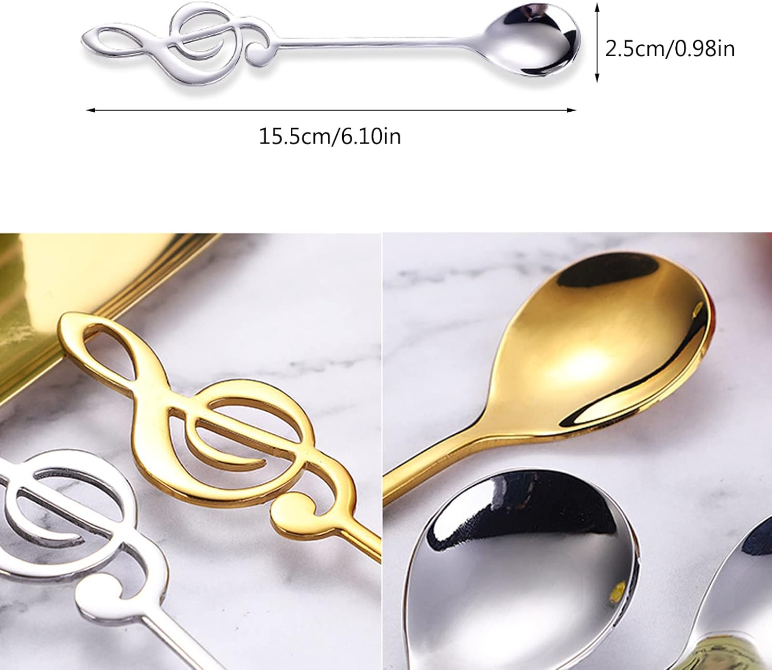 MoK 6 Pieces Stainless Steel Musical Coffee Spoons, Tea Spoons with Musical Notes, Musical Dessert Spoon, for Home, Dessert, Coffee, Tea