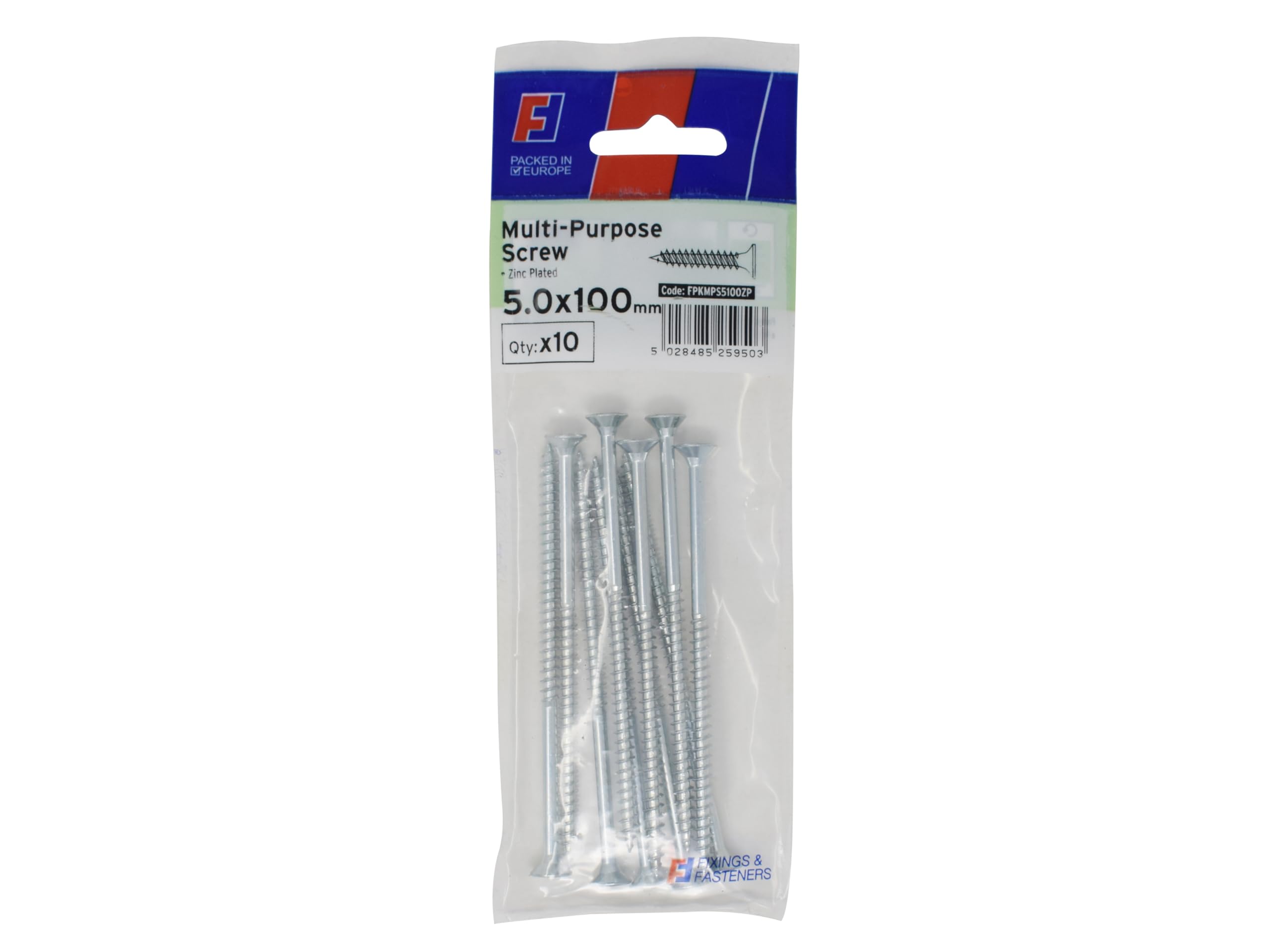 Forgefix Silver Multi-Purpose Pozi Screw Csk St Zp 5.0 X 100Mm Forgepack 10, Used In All Trades Including Joinery, Electrical And Plumbing