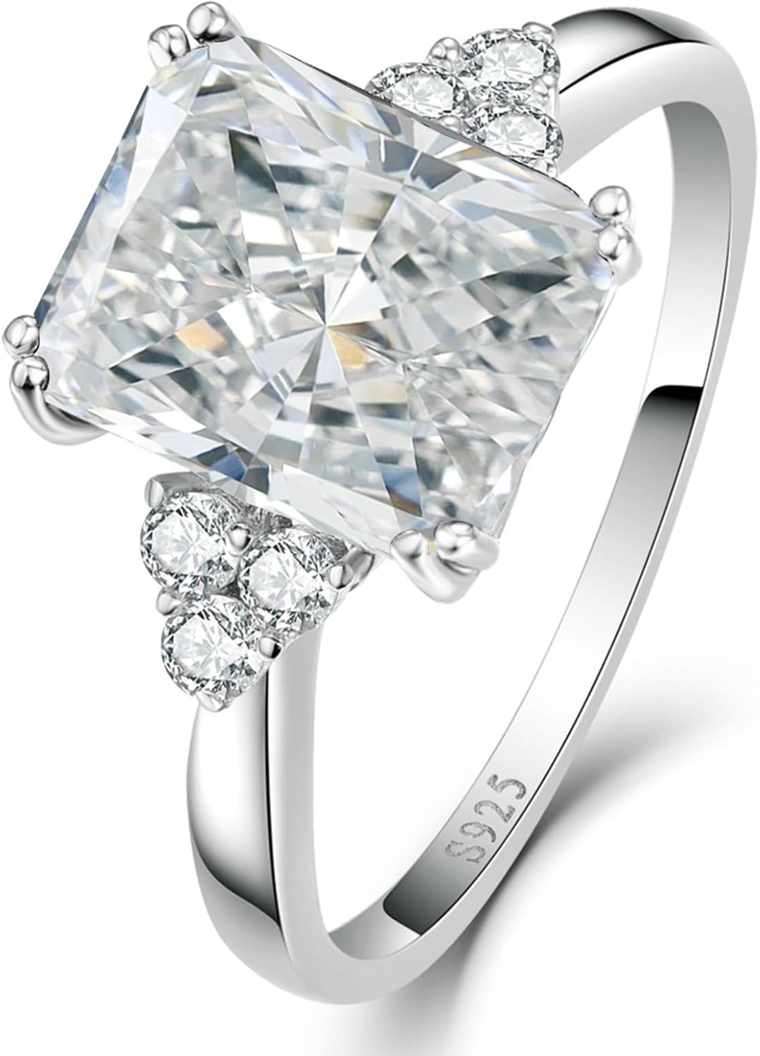 Yaresul 3.5CT 925 Sterling Silver Engagement Rings, Radiant Cut Cubic Zirconia Travel Promise Wedding Band Sapphire|Emerald|Amethyst|Ruby|Aquamarine Birthstone Rings for Women Size 5-10