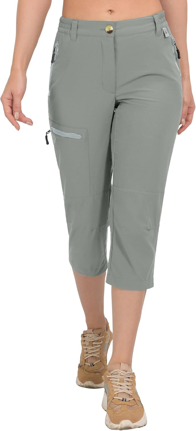 Mapamyumco Women's Capri Pants Quick Dry Lightweight Cargo Hiking Capris Travel Casual Outdoor Zipper Pockets