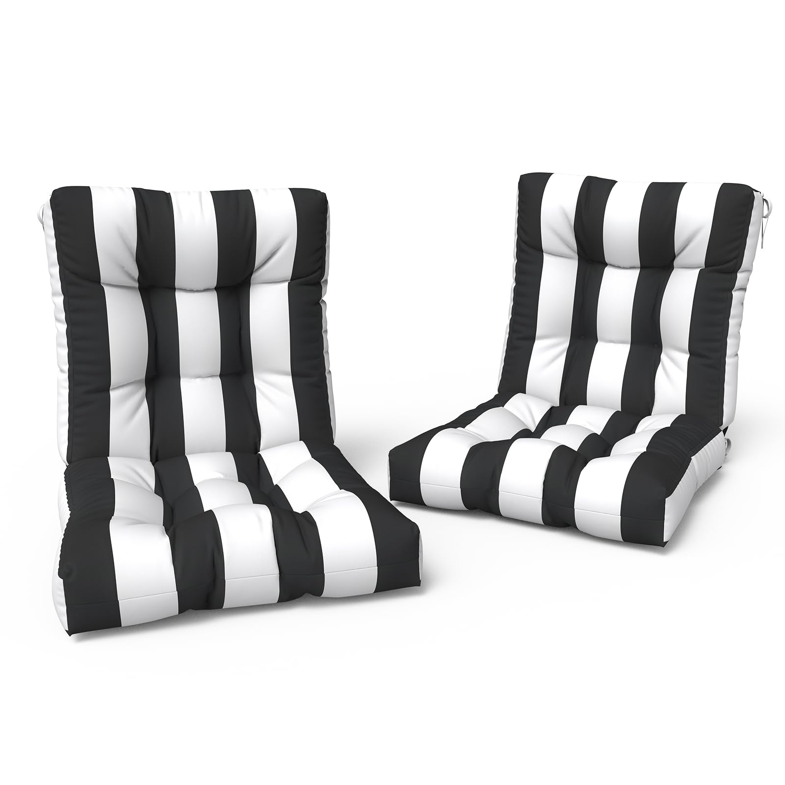 Photo 1 of LVTXIII Outdoor Tufted Low Back Cushions Set of 2 Patio Seasonal Replacement Rocking Chair Cushion with Ties, Solid Seat and Back Chair Cushion, 42 L x 21W, Cabana Black