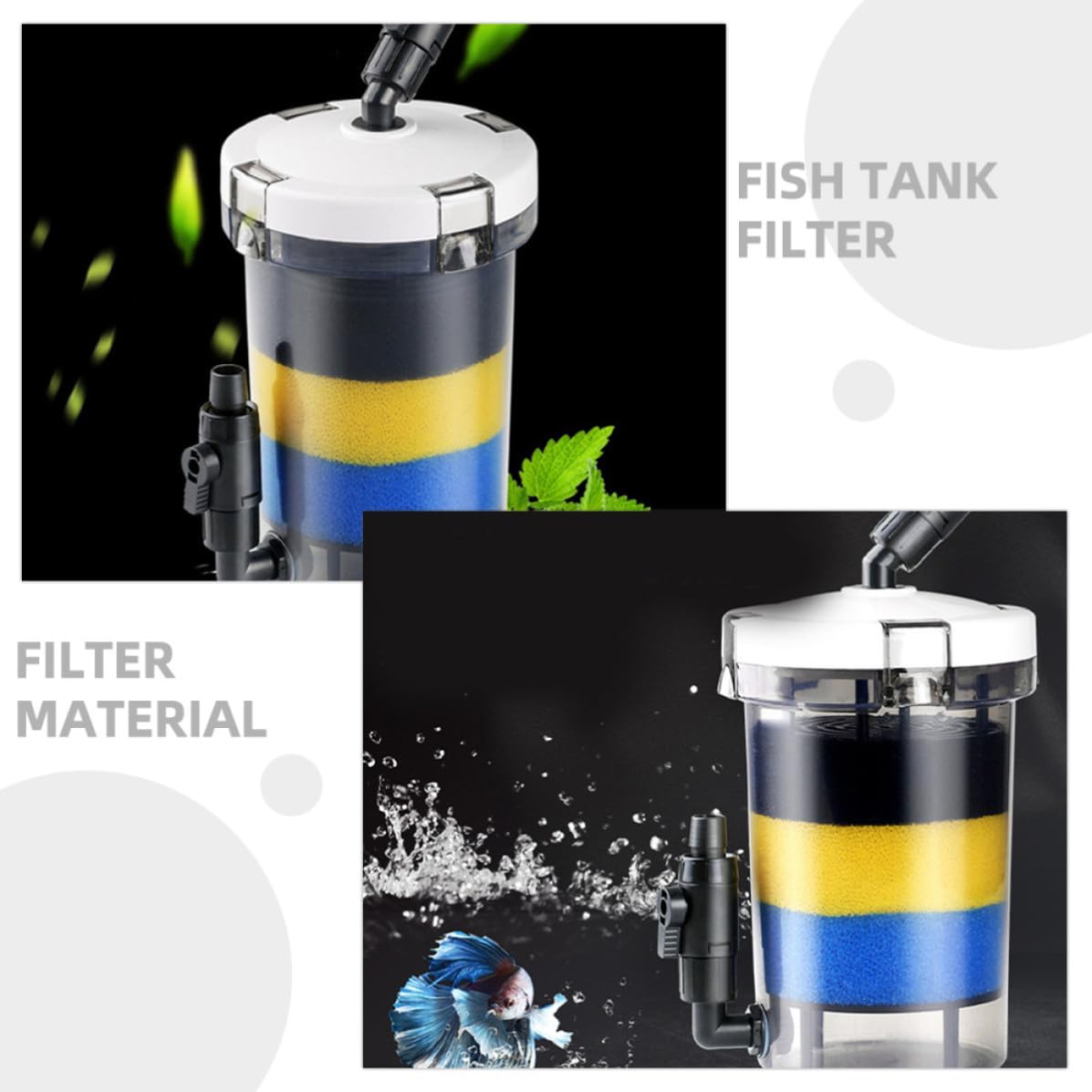 Leiser Externer Aquarium Filter Eimer aus Kunststoff mit 16mm und Auslass Runde Filterbox für Front Grasbecken Einfacher Einbau für Fischbecken