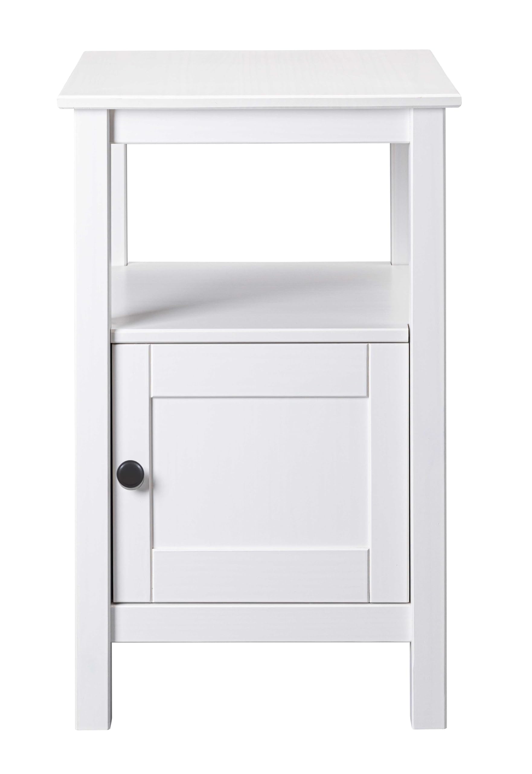 Inter Link - Tavolino – Legno massello – 1 anta e 1 ripiano – Tavolo portaoggetti – Mobili spazio – Stile rustico – Comodino – Tavolo corridoio laccato bianco – 1T