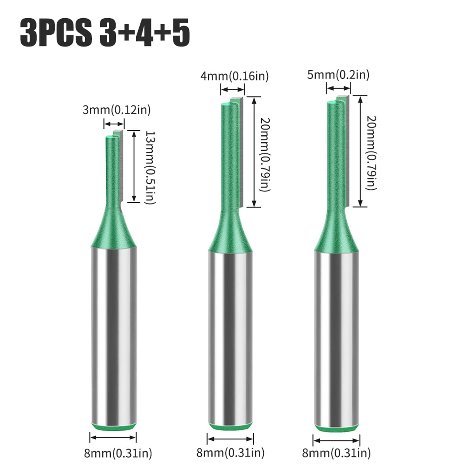MACHSWON 3 PCS Straight Router Bit Set 8mm Shank,Double Flute Woodworking Milling Cutter Router Bit Sets 3mm 4mm 5mm Cut Diameter Cutting Trimming Cutter Routing Bits - Image 2