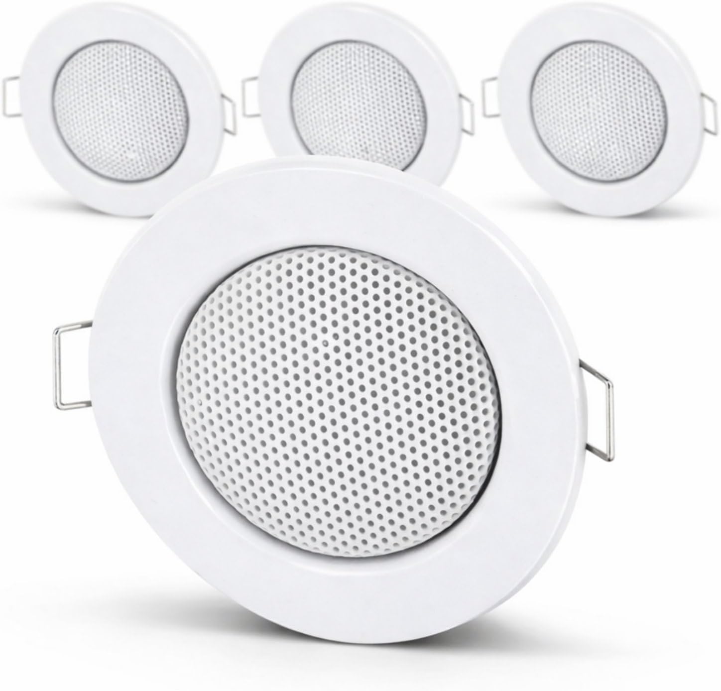 4-pack - built-in mini loudspeaker, ceiling metal loudspeaker - halogen design - white