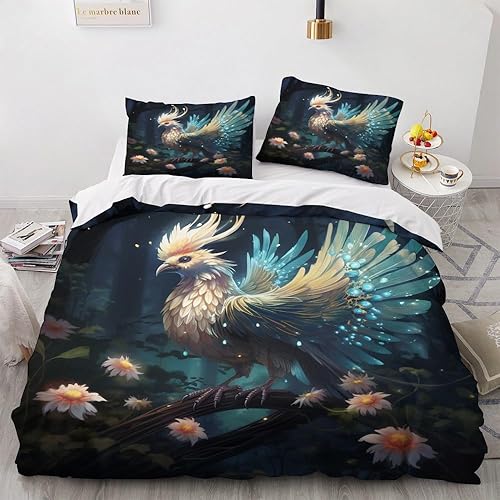 Juego de funda de edredón de microfibra suave con diseño de pájaro de gran tamaño, 3 piezas con cremallera, 2 fundas de almohada, funda de edredón