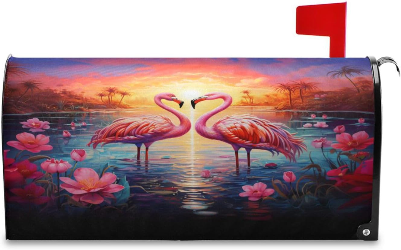 ALAZA Palm Tree Flamingos Beach Sunset Magnetic Mailbox Cover MailWraps Garden Yard Home Decor for Outside Standard Size-18"x 20.7"
