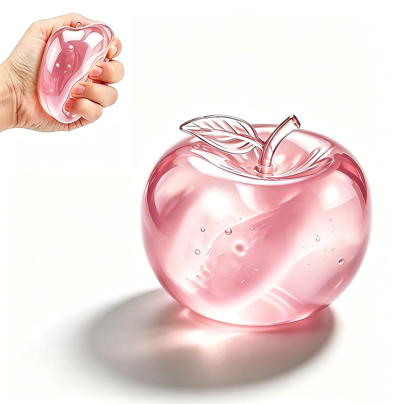 Cute Apple Squishy Toy, Clear Slow Rising Squishy Apple Fidget, Soft Sensory Desk Toy for Kids & Adults, Fruit Stress Ball Novelty Gift(Pink)