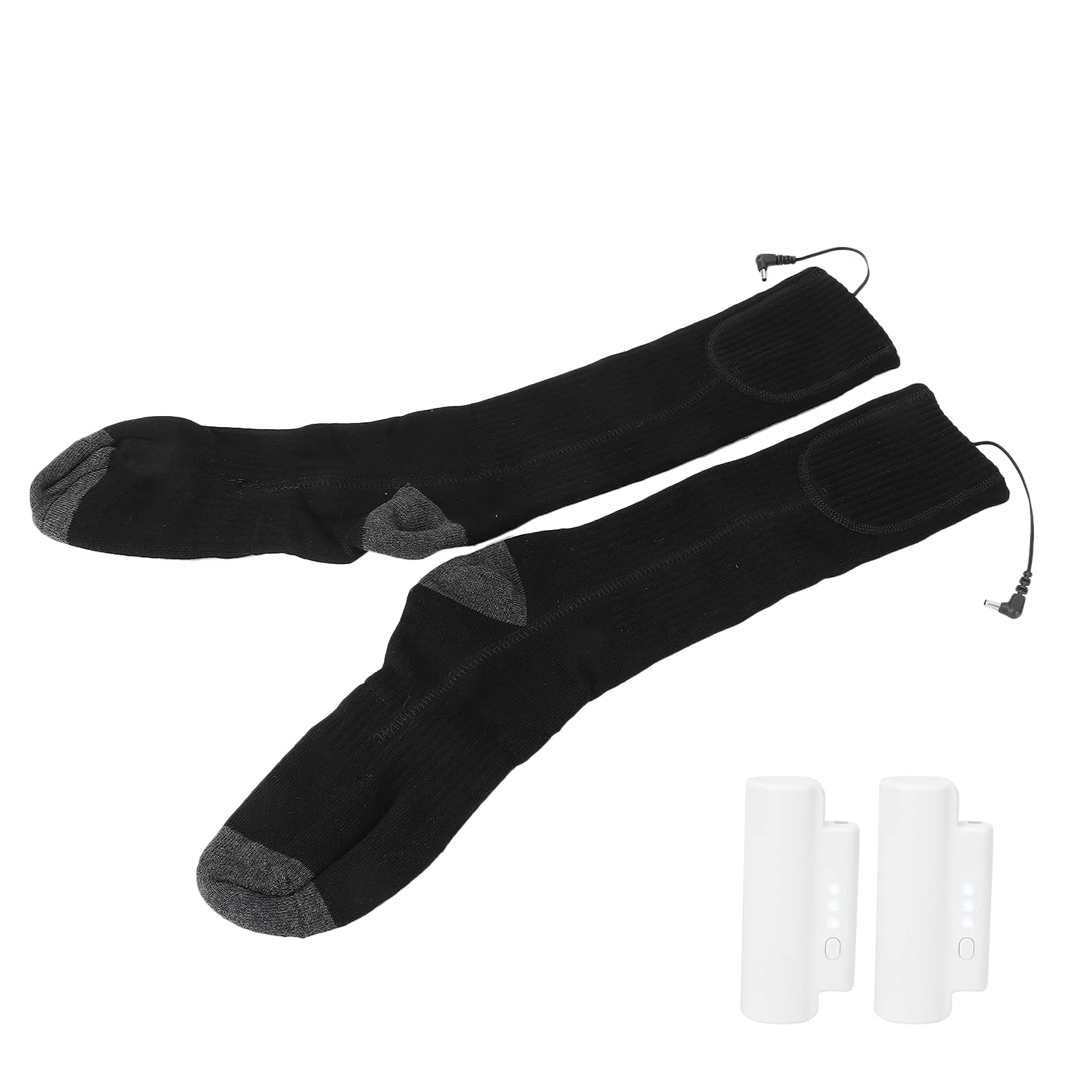 Chaussettes Chauffantes électriques, Coton Doux et épais, Batterie Rechargeable USB, Chaussettes Thermiques, Gris, Noir