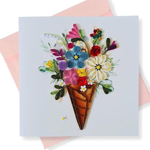 Quilling Card Tarjetas de felicitación 3D, tarjeta de cumpleaños hecha a mano, tarjetas hechas a mano para todas las ocasiones, paquete de flores