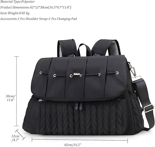 Miniatura 7 de Lmbabter Bolsa para pañales, mochila de mensajero, mochila de viaje, bolsas de maternidad, elegante bolsa de bebé con cambiador para mamá (negro B)
