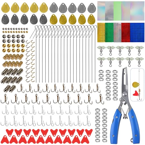 Spinner Making Kit DIY Fishing Lure Spinnerbaits Spoon Rigs Kit Colorado Spinner Blades Making Your Own Lures for Bass Trout Walleye 231pcs