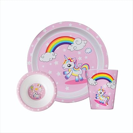 Stehlen Dinnerware, Dinner Plates, Kids Dinner Set, 100% Melamine Plates, (Dinner Plate, Bowl, Glass), Unicorn Theme Plate, Kids Snacks Plates, FDA Approved, BPA Free- Unicorn