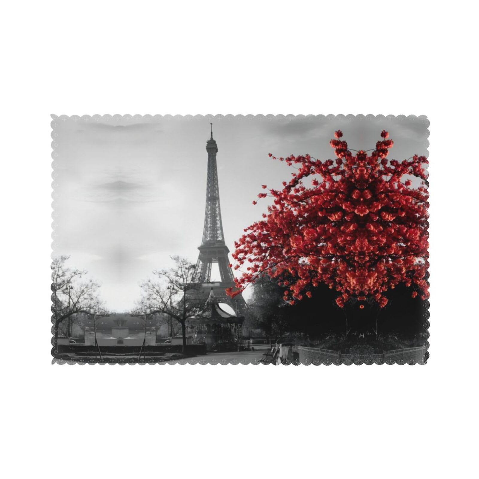 YYHWHJDE Grey Paris Eiffel Tower Prints Placemats Set of 6 12x18in - Engineered for Durability & Heat Resistance Polyester