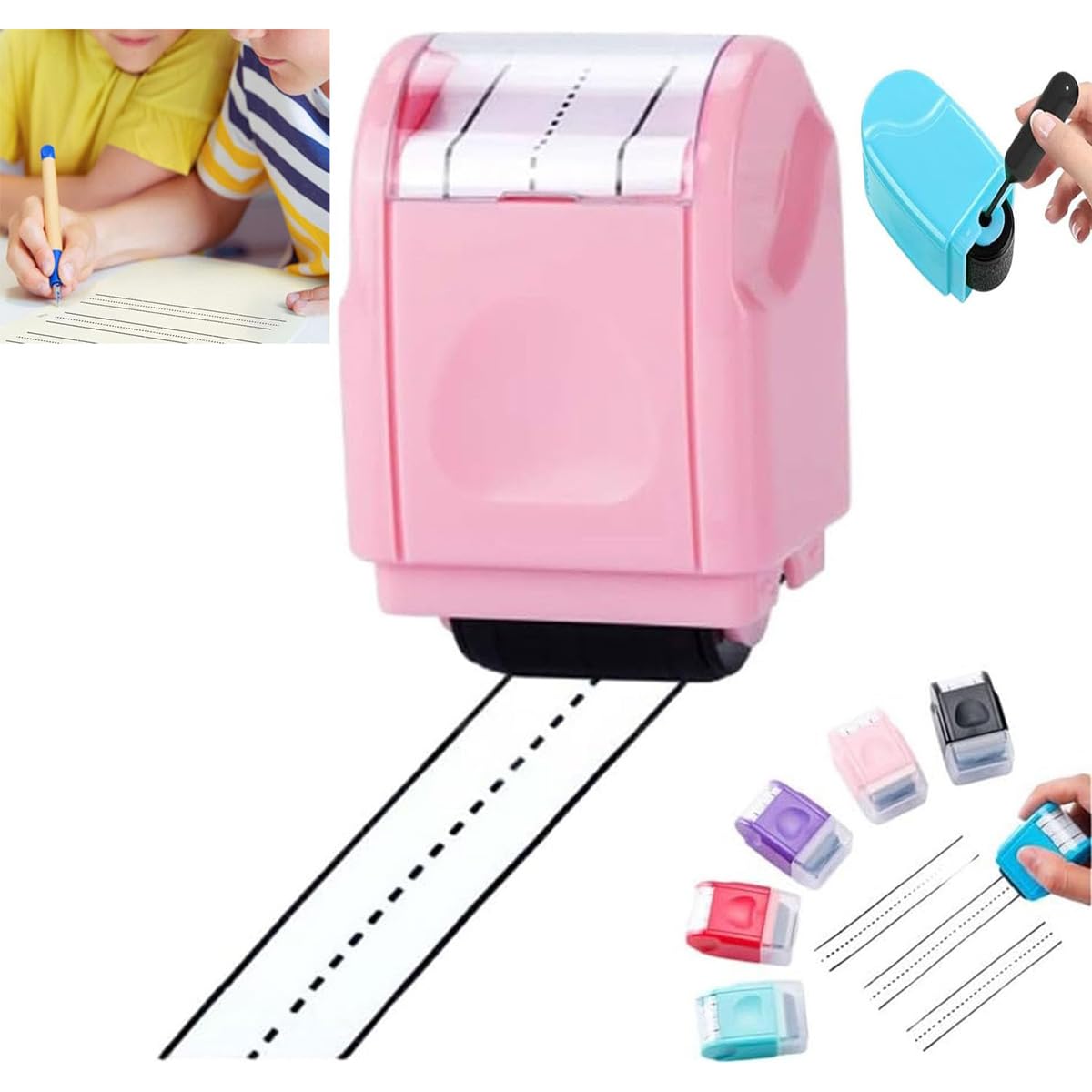 Race Track Stamp Roller Car Track Stamp Roller Handwriting Lines Stamp Roller Writing Lines Stamp Roller Dashed Handwriting Lines Practice Roller Stamp Line Road Stamp Roller for Kids (Pink)