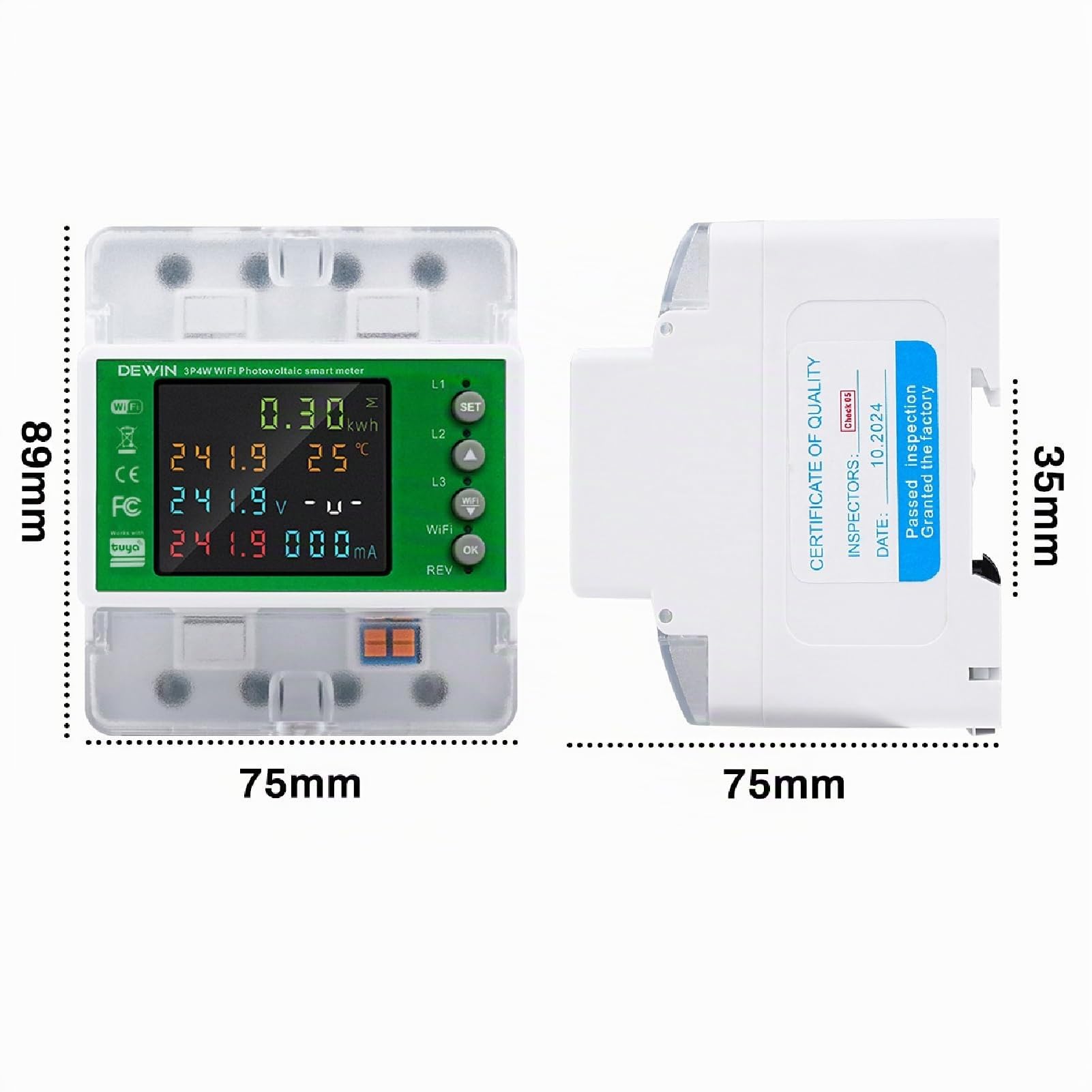 DEWIN WiFi Medidor de Consumo Electrico Trifásico 100A 380VAC Contadores de Energía Trifásicos sobre Raíles Medidor Energia WiFi con Control de Tiempo(con manuales en español)