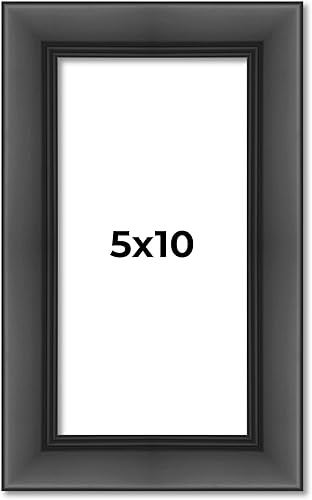 Marco de 5 x 10 pulgadas, color negro, contemporáneo, de madera, con parte delantera protectora acrílica resistente a los rayos UV, parte trasera de