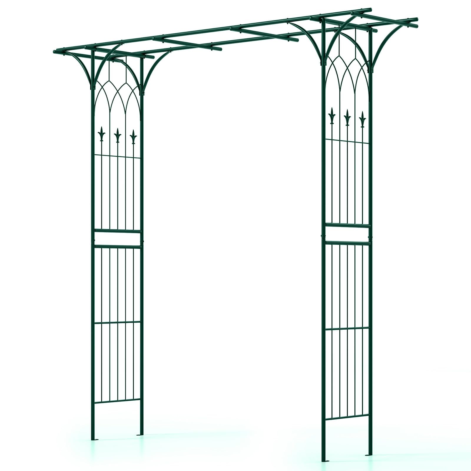 RELAX4LIFE Arco per Rampicanti in Metallo, Traliccio per Rampicanti con 7 Ganci e Stazione Uccelli, Arco da Giardino per Rose e Viti, per Matrimoni, Feste e Ingresso Cortile (Verde, 212x40x213cm)