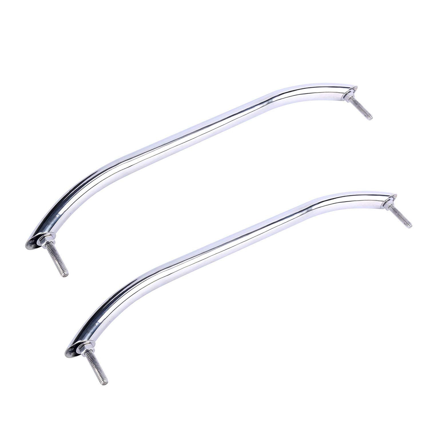 Amarine Made Pair of Polished Stainless Heavy Duty Oval Boat Marine Grab Handle Hand Rail with Flange & Stud - 16" Long