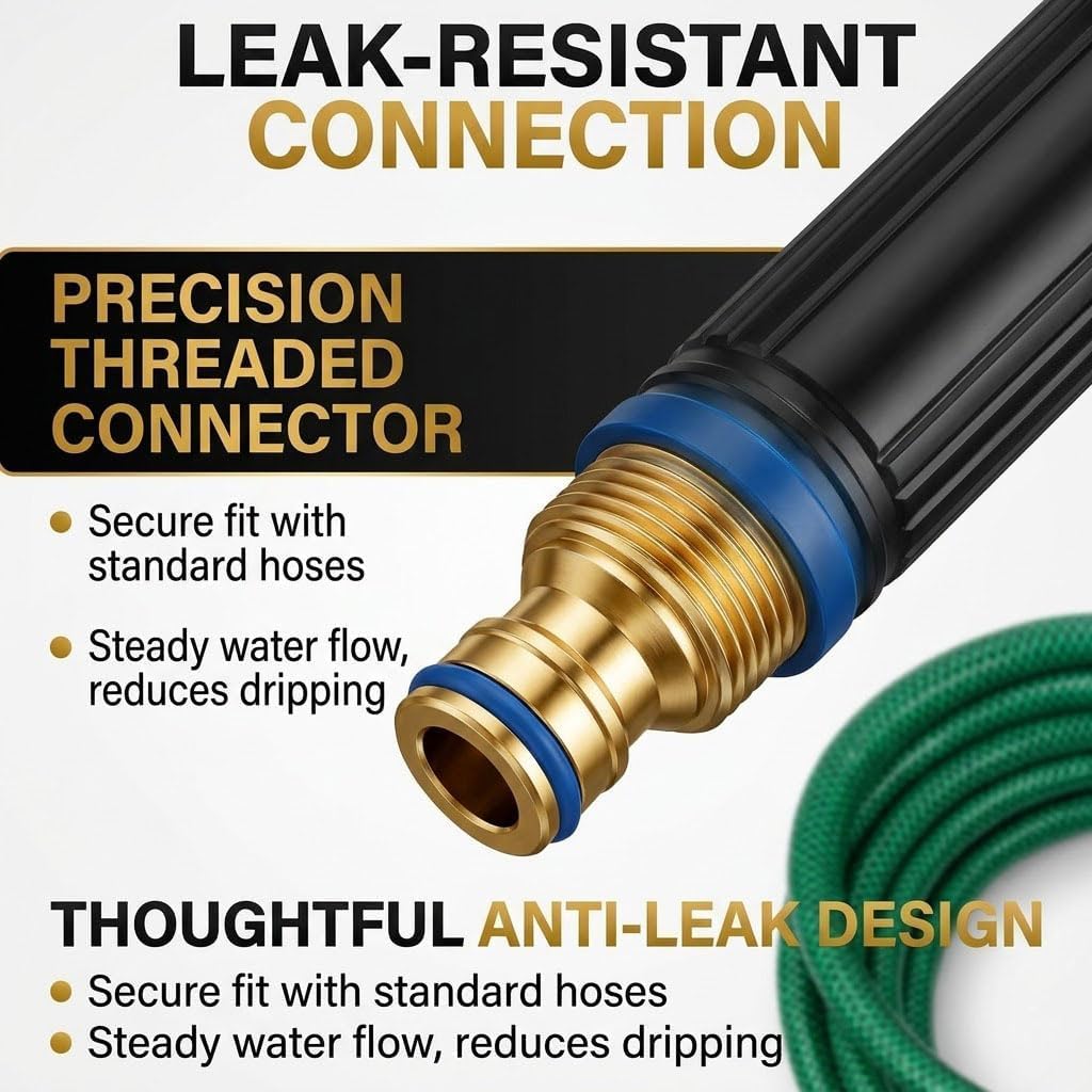 High Pressure Hose Nozzle, 2026 Upgraded All Metal Jet Sweeper Nozzle for Garden Hose, Heavy Duty Adjustable Twist Water Sprayer for Car Wash, Patio, Cleaning, Includes 2 Stainless Steel Hose Clamps
